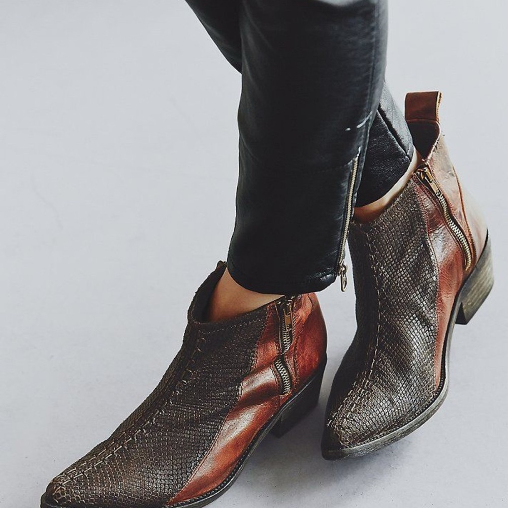 Free People Flying Ranch Brown Leather Ankle Boots